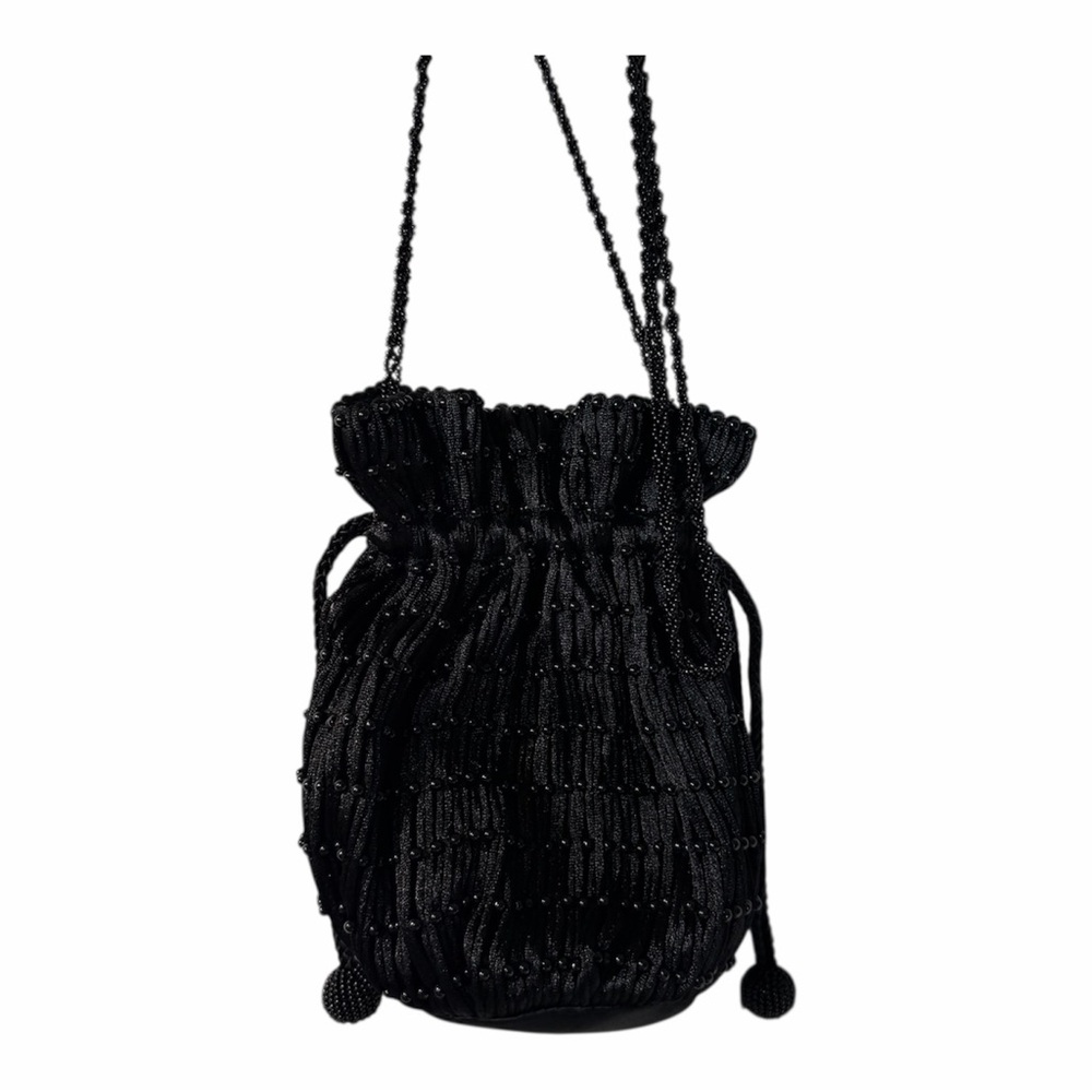 Black Beaded Mini Drawstring Pouch Bag Vanessa We… - image 12